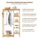 Ufine Bamboo Garment Rack 6 Tier Storage Shelves Clothes Hanging Stand with Side Hooks, Heavy Duty Clothing Rack Portable Wardrobe Closet Organizer