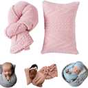 Coberllus Newborn Photography Props Blanket Stretch Knitted Twist Wrap & Posing Pad Prop for Baby Boys Girls Photo Shoot Set (Light Pink)