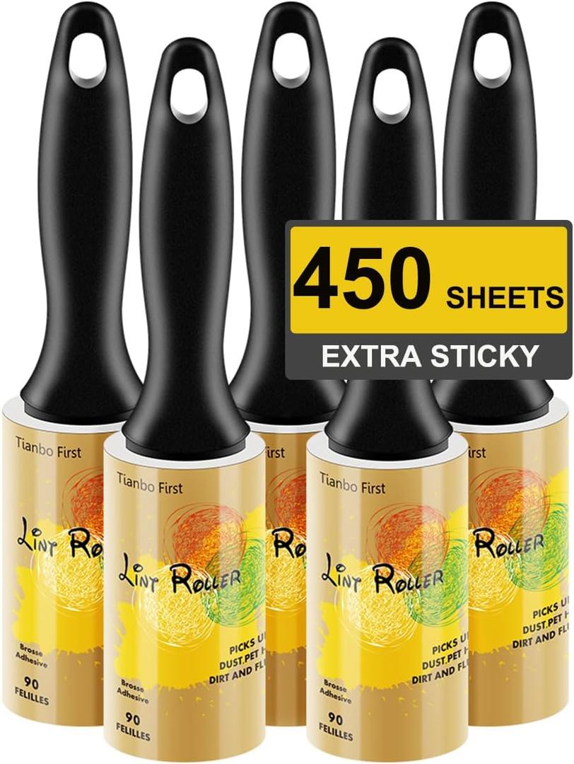 Extra Sticky Lint Rollers for Pet Hair Small Pet Hair Rollers Dog Cat Fuzz Clean Removal Rolls Easy Tear Sticky Lint Roller Removers for Clothes Couch Furniture, 450 Sheets Total, 5 Packs
