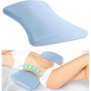 Lumbar Support Pillow with Wedge & Body Positioner Covers for Bed Relief Lower Back Pain : Sciatica Lower Back Pillow for Sleeping-Memory Foam Waist Pillow for Side/Back/Stomach Sleepers (Light Blue)