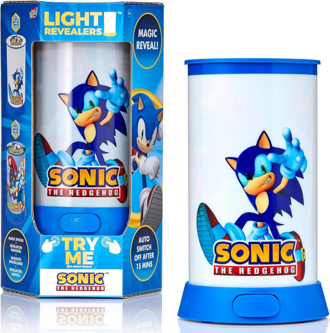 Wow Stuff! Light Revealers Lamp - Sonic The Hedgehog - 7.5" Night Light, 360 Image Scene & Character Reveal, Auto-Off, Illuminating Kids Room Decor