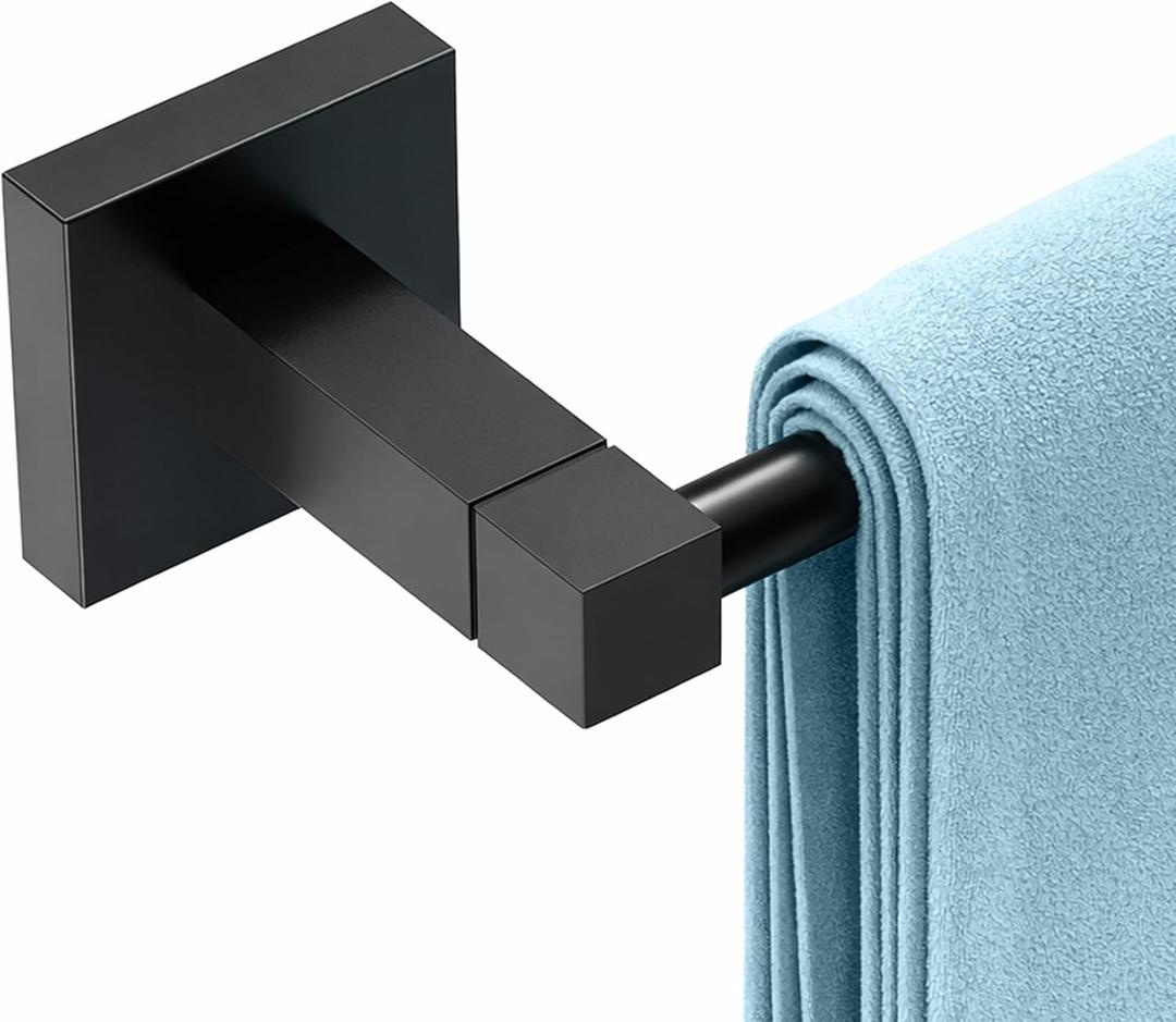 RUACQ Black Towel Bar 18 inch, 304 Stainless Steel Towel Racks for Bathroom Wall Mounted, Heavy Duty Bath Towel Rod with Square Base (Matte Black)