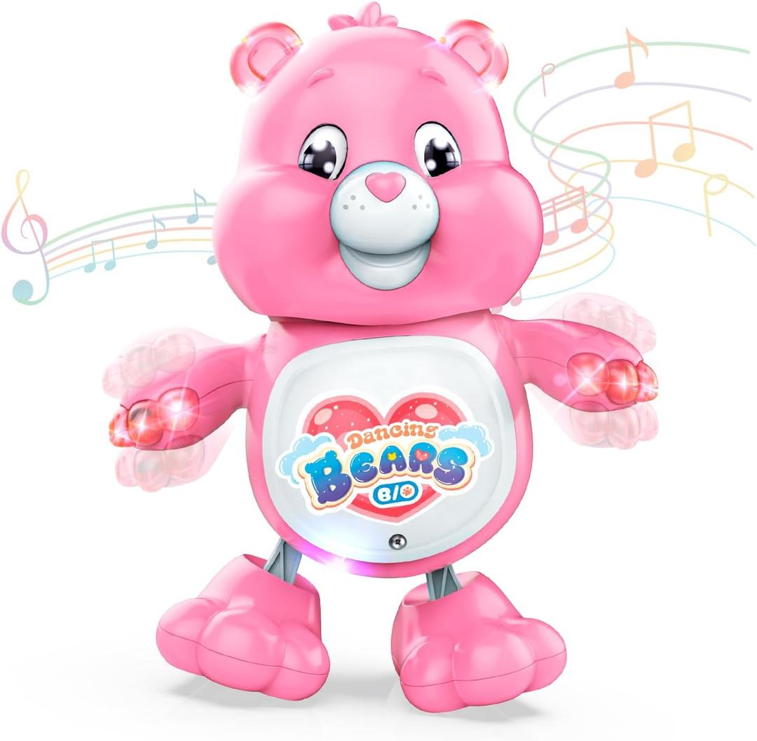 Baby Musical Easter Pink Bear Toy Dancing Crawling Tummy Time Toys, Light Up Infant Toys Birthday Easter Gifts Dancing Bear Musical Toy for Toddlers
