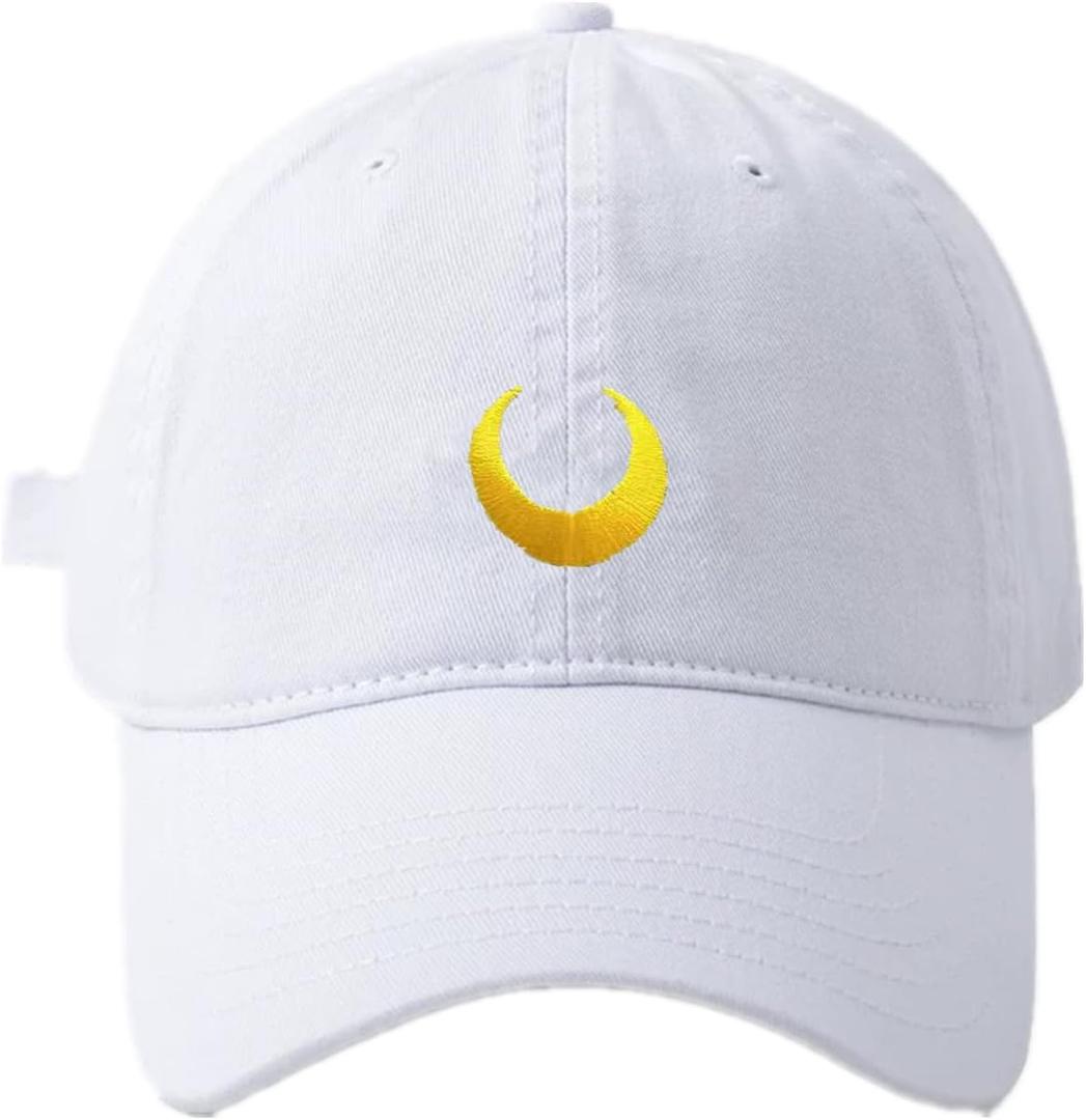 AACKS Women Men Cap L-UNA M-oon Hat Animie Moon Cap Moon Accessories Moon Baseball Cap White