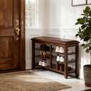 PY HOME & SPORTS Shoe Rack for Entryway 47": 2-Tier Shoe Storage Bench, Adjustable/Removable Shelves, Rubberwood Shoe Benches for Hallway, Porch, Bathroom, Brown