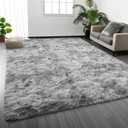 Large Shag Area Rugs 8 x 10, Tie-Dyed Plush Fuzzy Rugs for Living Room, Ultra Soft Fluffy Furry Rug for Bedroom, Indoor Carpet Nursery Rugs for Kids Room Home Decor, Light Grey