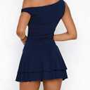 ForeFair Women's Sexy Off Shoulder Bodycon Mini Dresses Sleeveless Ruffle Hem Party Club Short Dress (Blue, S)