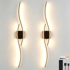 No Hardwire Battery Operated Wall Sconces Set of Two, 39.8" Wireless Sconces Touch & Remote Control Dimmable 3CCT Rechargeable Black Wall Lights for Living Room Bedroom Hallway., Battery Powered, 39.3in