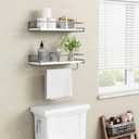 Forbena White Floating Shelves for Bathroom Organizer Over Toilet, Bathroom Shelves Wall Mounted with Towel Rack, Corner Wall Shelf for Bedroom Decor Kitchen Storage (White-Dark Grey, Set of 2)
