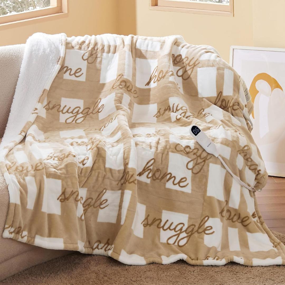 Bedsure Healing Heated Blanket Throw - Flannel Sherpa Electric Blanket with Inspirational Words, Gifts for Seniors, Heated Throw with 6 Heating Levels, 4 Time Settings, 3-Hour Auto-Off (50"x60") (01 - Caring Thought)