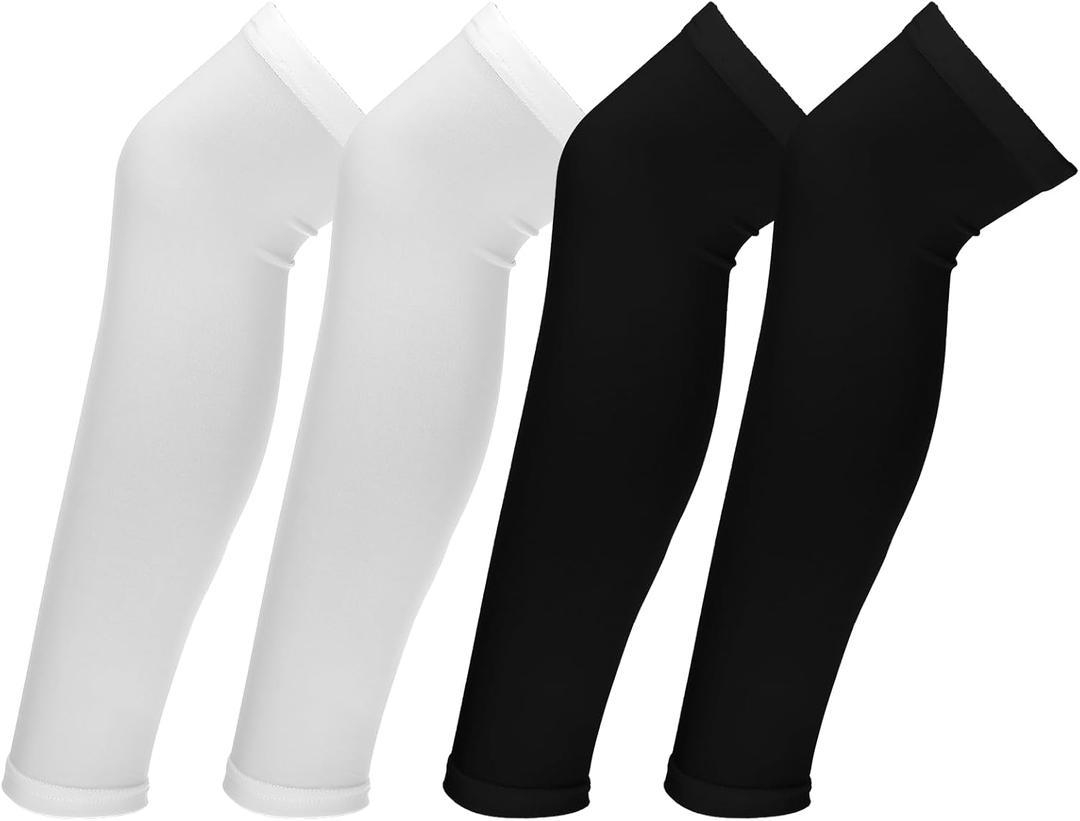 2Pairs Leg Sleeves, Compression Full Length Leg Sleeves for Men Women Basketball Leg Sleeve for Running, Basketball(White&Black)(M)