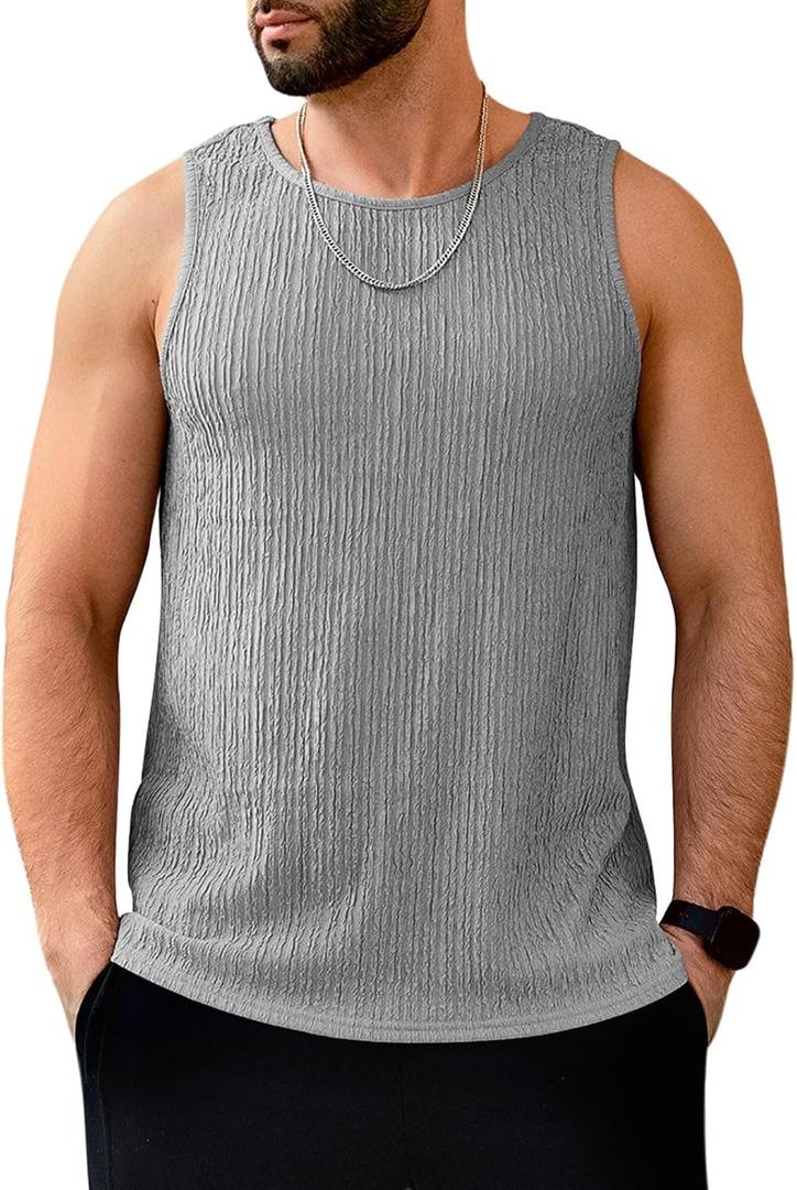 Men's Tank Tops Summer Sleeveless T Shirt Casual Ribbed Knit Muscle Basic Tee Shirts (Gray, XXL)