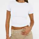 AUTOMET Women's Short Sleeve T-Shirt Basic Summer Workout Top Crew Neck Gym Crop Tee 2026 (M)