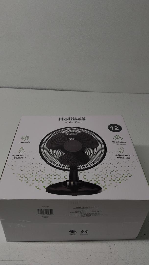 Holmes 12 Inch Oscillating Table Fan 3 Speeds 75 Degree Wide Angle Oscillation Adjustable 15 Degree Tilt Quiet Operation Home Office Bedroom Kitchen Black