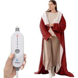 Wearable Heated Blanket with Foot Pocket & Sleeves, Electric Blanket Heated Robe for Women & Men, 5 Heat Settings, 3H Auto-Off, Machine Washable, ETL Certified, Gift-Ready, 50x70 inches, Red