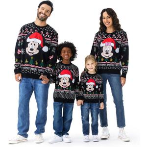 Disney Stitch Christmas Family Matching Snow Sweater Funny Holiday Long Sleeve Crew Neck Pullover Tops Festival Party Sets (Black, M)