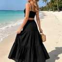 Yulaviniee Women's Boho Maxi Skirt with Pockets High Waisted Layered Tiered Casual A-Line Long Flowy Skirts