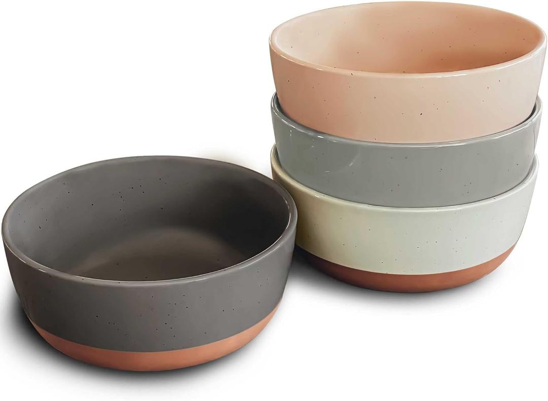 Set of 4 Porcelain Bowls, 25oz - Microwave, Dishwasher & Oven Safe for Soup, Cereal, etc. (Assorted Neutrals)