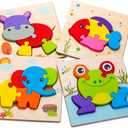 SKYFIELD Wooden Animal Toddler Puzzles for 1 2 3 Years Old Boys & Girls, Baby STEM Educational Toy Gift with 4 Animals Montessori Bright Color Shapes Learning Puzzles, Great Gift Ideas for 1-3