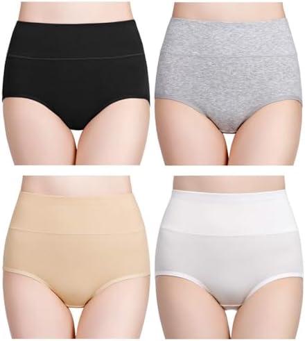 wirarpa Women's Cotton Underwear High Waisted Ladies Panties Full Coverage Briefs 4 Pack (Large)