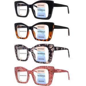 4 Pack Progressive Multifocal Reading Glasses for Women Oprah Style Blue Light Blocking Computer Readers (4 Mix C1)
