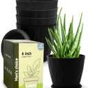 6 Inch Indoor Planter Pots with Drainage Hole and Tray Saucer,Flower Pots for Indoor Outdoor Garden Plants and Flowers, Multicolor, 4 Packs (Black)