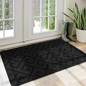Walensee Indoor Doormat, Front Door Mat for Entrance (32"x48" Black) Machine Washable Entryway Rug Non Slip Dirt Trapper Door Rugs Absorbent Low Profile Shoes Scraper Inside Floor Mats for Entry