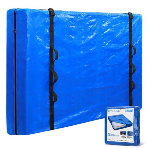 TICONN Mattress Bags for Moving, Heavy Duty Cali King Mattress Cover Storage Bag with Full-Around Handle and Adjustable Buckles (Blue, Cali King)