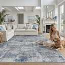 DEXI 9x12 Area Rugs for Living Room, Washable Indoor Rug for Bedroom, Blue