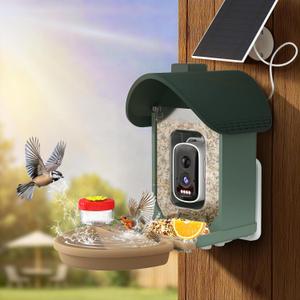 ChirpingPal™ AI Smart Bird Feeder with Camera | 2.5K HD Live View & Photos | Night Vision | 10,000+ Species ID | Solar-Powered with Built-in Battery | with Bird Bath Kit | Sage Green