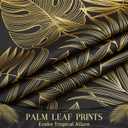 Black Gold Full Blackout Curtains for Bedroom Tropical Leaf Curtain Panels Room Darkening Thermal Insulated Noise Reducing Grommet Window Treatments Sets, 52x90Inch, 2 Panels