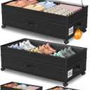 Under Bed Storage with Wheels,2Pack Underbed Shoe Storage Organizer,7.5-10.6 inchTall Adjustable Storage for Underbed with Lids,65L Extra large capacity for Clothes, Blankets,Shoes