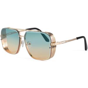 FEISEDY Sunglasses Mens Women Vintage Aviator Square Trendy Metal Steampunk Fishing Driving Sun Glasses B2894
