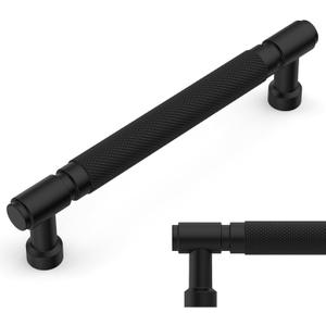 Amerdeco 10 Pack Matte Black knurled Cabinet Pulls 5 Inch(128mm) Hole Center Drawer Pulls Cabinet Hardware Kitchen Cabinet Handles for Bathroom ZH0072