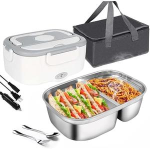 Tinaforld Electric Lunch Box with 1.5L Large Capacity Stainless Steel Removable Container for Adults, Heated Portable Food Warmer Lunch Box for Work, Leakproof Fast Heating(White)