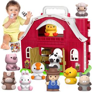 KMUYSL Toys for 1+ Years Old Boys Girls, Big Red Barn Farm Animal Playset for 1-3 Years Old, Learning Montessori Toys, Christmas Easter Birthday Gift for Baby Kids Toddlers Age 12+Months