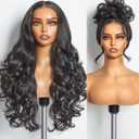 GORGIUS Glueless Natural Black Wavy Wigs HD Transparent Lace Front Wigs Put On Go Wigs Pre Plucked Crafted with Style-Archive Technology: Premium Fiber & Remy Human Hair Blend with Natural Hairline