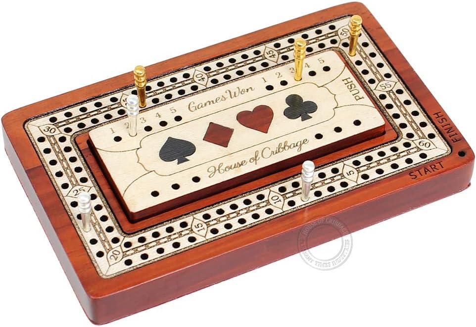Brand: House of Cribbage 4.54.5 out of 5 stars(115)House of Cribbage - 2 Track - Wooden Travel/Pocket Size Cribbage Board - 4 Inch - Inlaid in Bloodwood/Maple Wood with Storage Space for Cribbage Pegs - 60 Points - Non Continuous