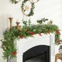 Yunlly 2 Pcs 8ft Christmas Cedar Garland Faux Greenery Cedar Garland Real Touch Artificial Pine Cypress Garlands with Berries Pinecones for Home Fireplace Indoor Outdoor Decor