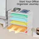 2 Pack 6 Tier Paper Organizer, Metal Mesh Desk File Folder, Letter Tray Organizer, Paper Sorter Desk Organizers for Office, Home or School File Folder Holder - White