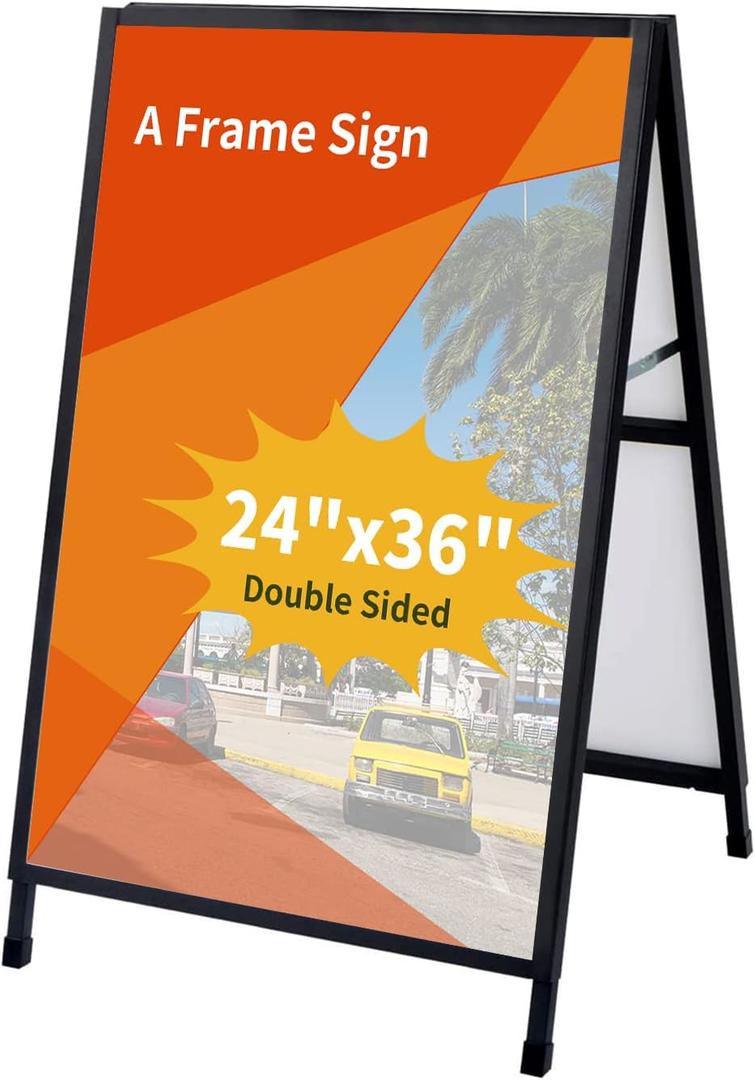 24 x 36 Inch A Frame Sign Double-Sided Folding Sandwich Board Heavy Duty Slide-in Sidewalk Signboard for Outdoor Street Advertising Poster