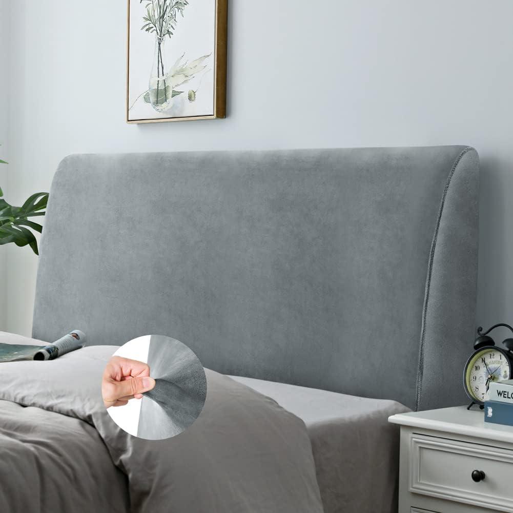 DUJUIKE Headboard Slipcover King, Stretch Bed Headboard Cover, Dustproof Protector Cover for Bedroom Bed Headboard, Velvet Soft Fabric (Silver Grey, King) (King Headboard Length (79"-86"))