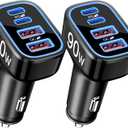 90W Fast Car Charger USB C, 2 Pack 4-Port Cigarette Lighter USB Charger Super Fast Charging, Multiport Car Phone Charger Accessories for iPhone 17/16/15/14/13/12 Pro Max, iPad, Galaxy, Tablet, Android