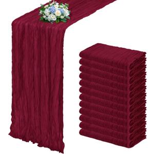 12 Pack Burgundy Cheesecloth Table Runner 17x108 Inch Semi Sheer Boho Gauze Cheese Cloth Fabric Table Runners, for Wedding Party Baby Shower Birthday Home Decor Garden Farmhouse