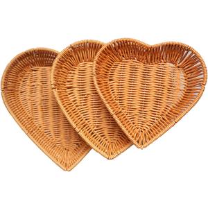 3-Pack Heart Shaped Picnic Basket Set - Woven Dining & Fruit Baskets, Family Table Trays for Romantic Picnics, Camping, and Housewarming Gifts