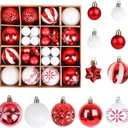 Christmas Balls Ornaments Set, 44 Pcs Xmas Shatterproof Plastic Baubles Hanging Balls for Christmas Tree Holiday Party Wedding Decoration (Red & White)
