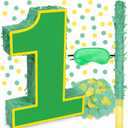 15.7" Yellow Green Number 1 Pinata, 1st Birthday Party Decorations with Stick Blindfold Confetti for Boys Girls Yellow Green Theme Birthday Baby Shower