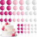 48Pcs Ball Cake Topper Decorations Mini Balloons Cake Toppers Sticks Foam Balls Cupcake Picks Decorating for Wedding Baby Shower Birthday Party Supplies (Pink, Rose Red, White)