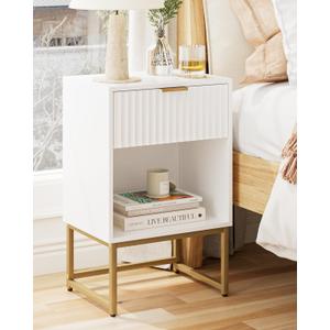 Masupu Fluted Nightstand,Modern Night Stand Wood Bedside Table with Storage Drawer Side End Table for Bedroom,Living Room,Office,White