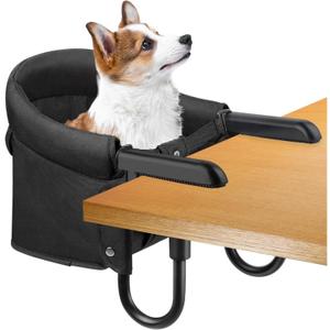 Dog High Chair for Table, Cat Desk Perch, Seatmate Chairs for Dogs, Cat Office Perch Attachment, Pet Feeding Booster Seat, Seat for Pet to Sit Next to You (Black)